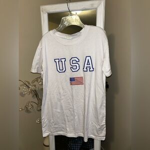 White USA T-Shirt with Flag